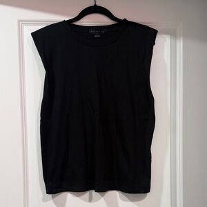 Black sanctuary cap sleeve T-shirt with padded shoulders size s